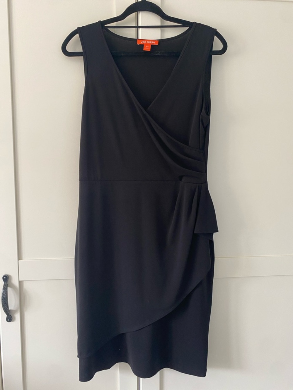 Joe Fresh Minimalist Classic Black Sleeveless Faux-Wrap Midi Dress Size S